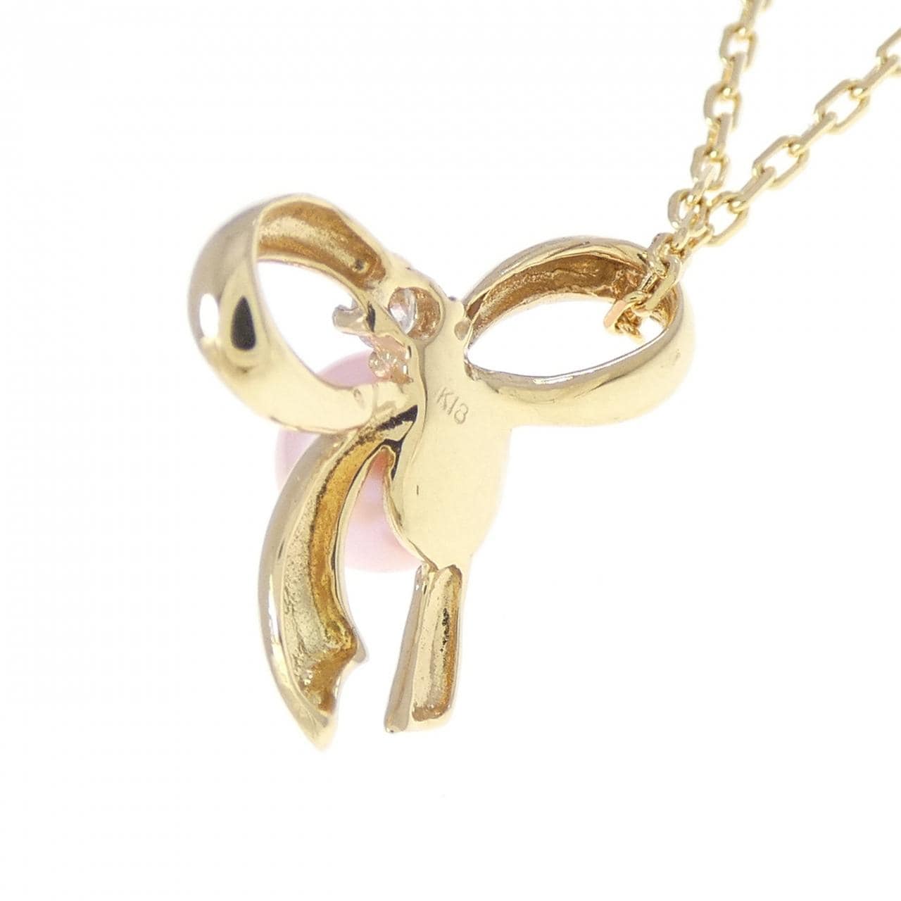 K18YG リボン 淡水パール ネックレス 5.4mm