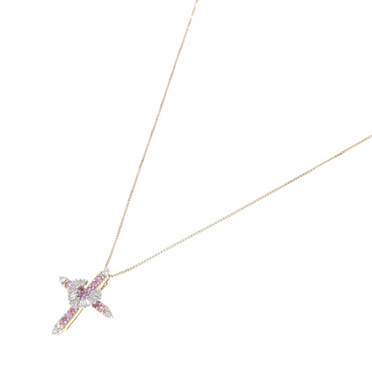 K18YG/K18WG クロス サファイヤ ネックレス 0.25CT