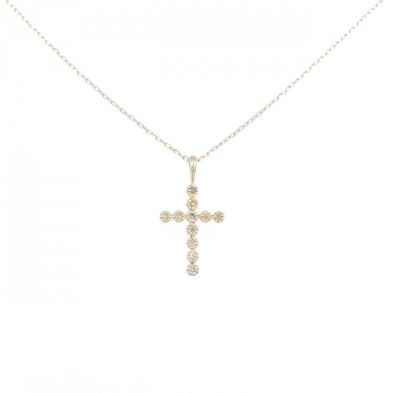 K10PG クロス ダイヤモンド ネックレス 0.11CT
