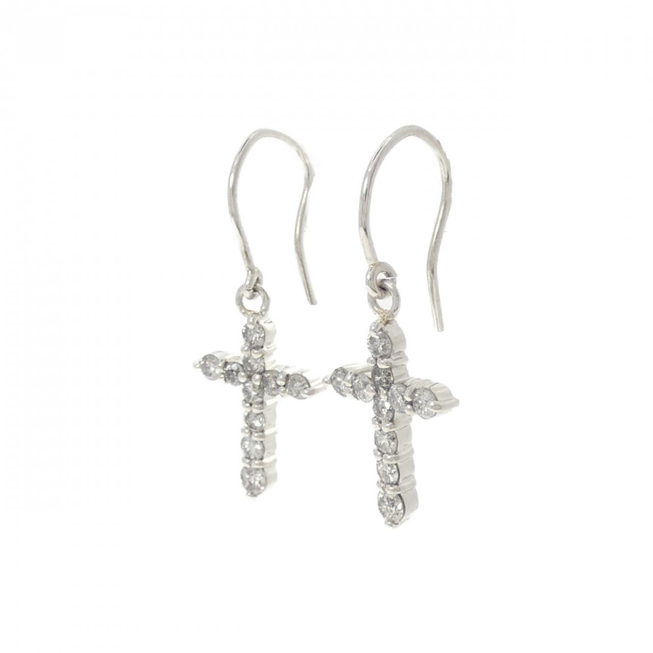 PT900 クロス ダイヤモンド ピアス 0.50CT