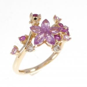 K18PG フラワー カラーストーン リング