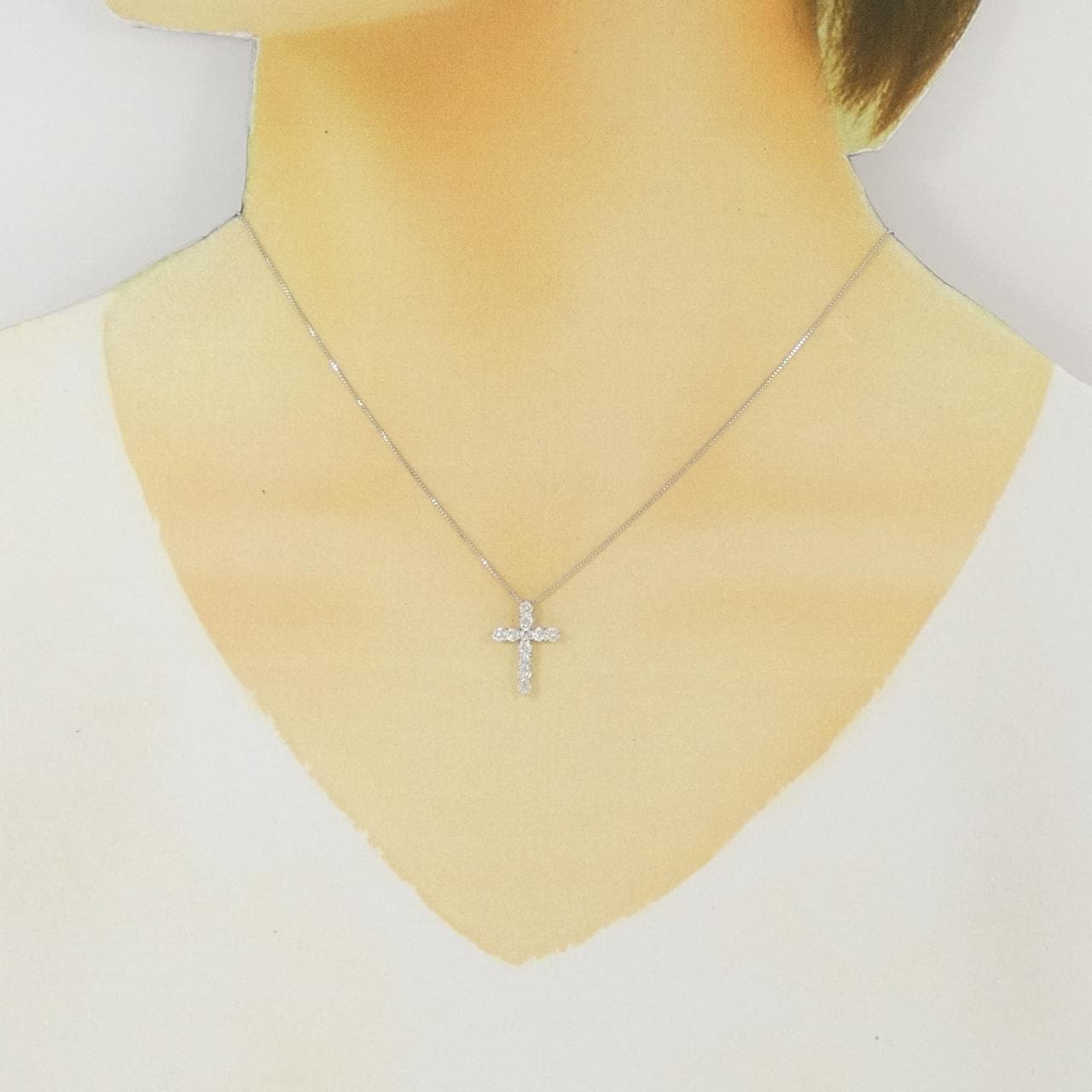 K18WG クロス ダイヤモンド ネックレス 0.50CT