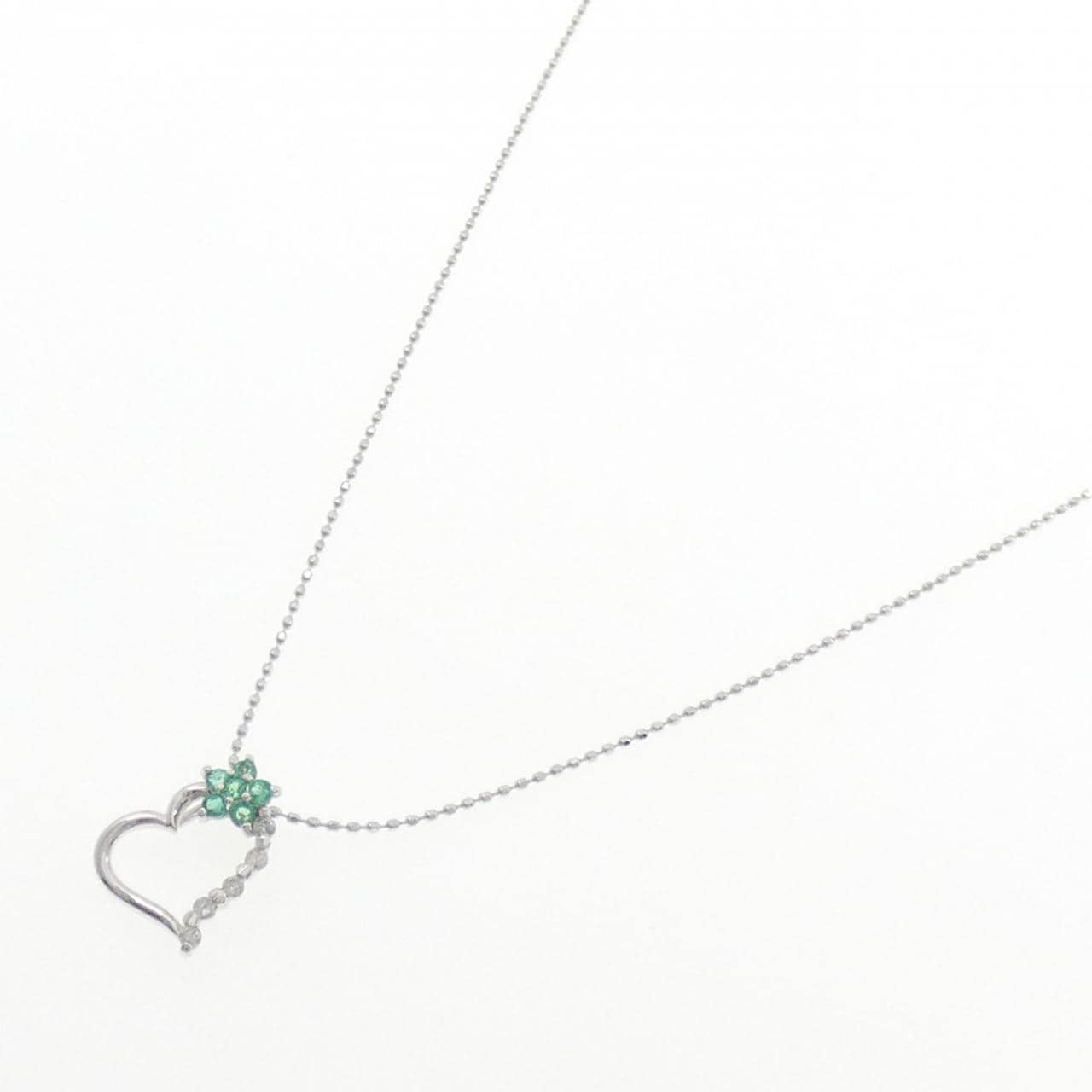 K10WG ハート×フラワー エメラルド ネックレス