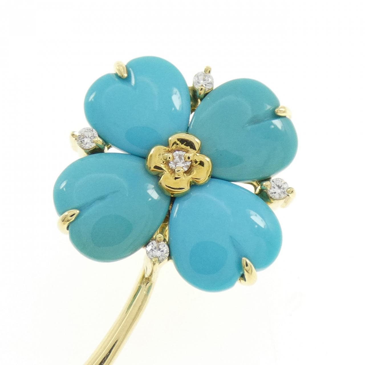K18YG フラワー ターコイズ ブローチ 6.40CT