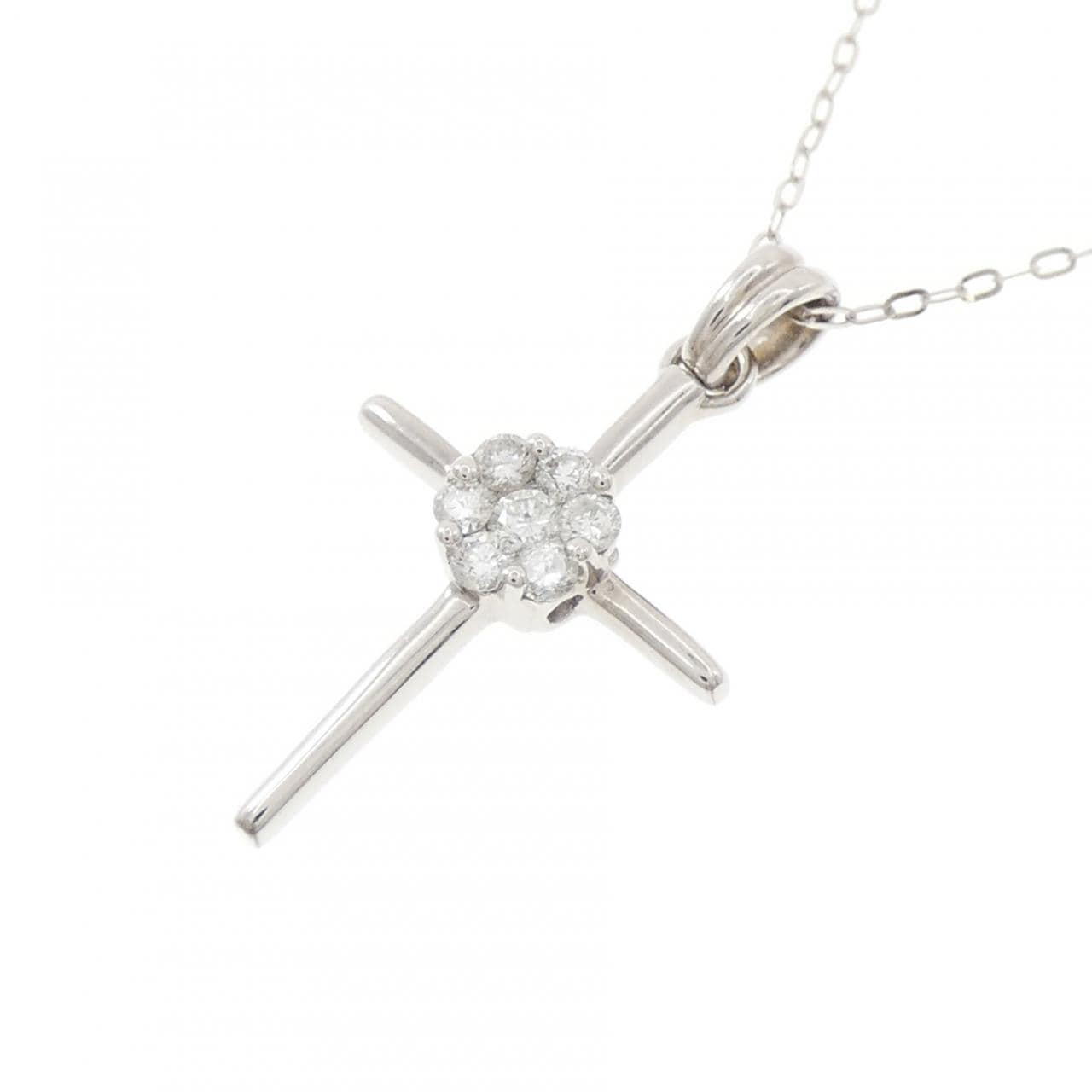 K18WG クロス ダイヤモンド ネックレス 0.20CT
