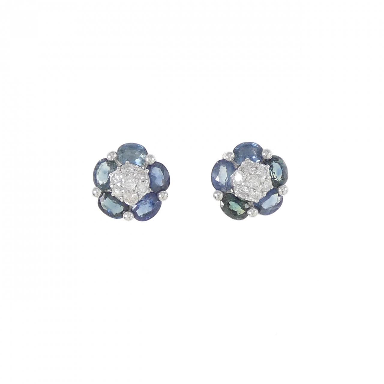 K18WG Flower Sapphire Earrings 2.42CT