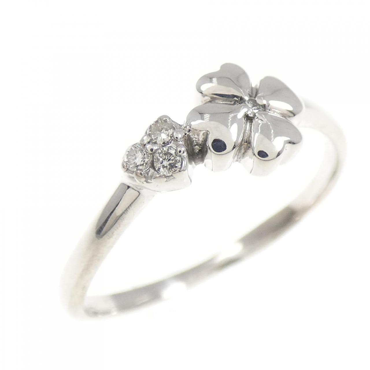K18WG ハート×クローバー ダイヤモンド リング 0.04CT