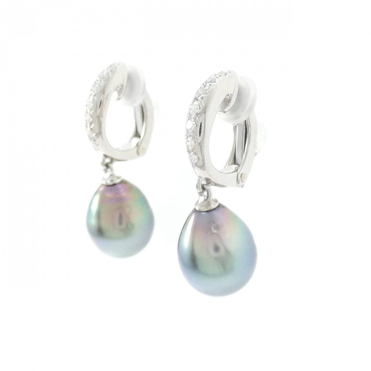 PT900 黒蝶パール イヤリング 9.3mm