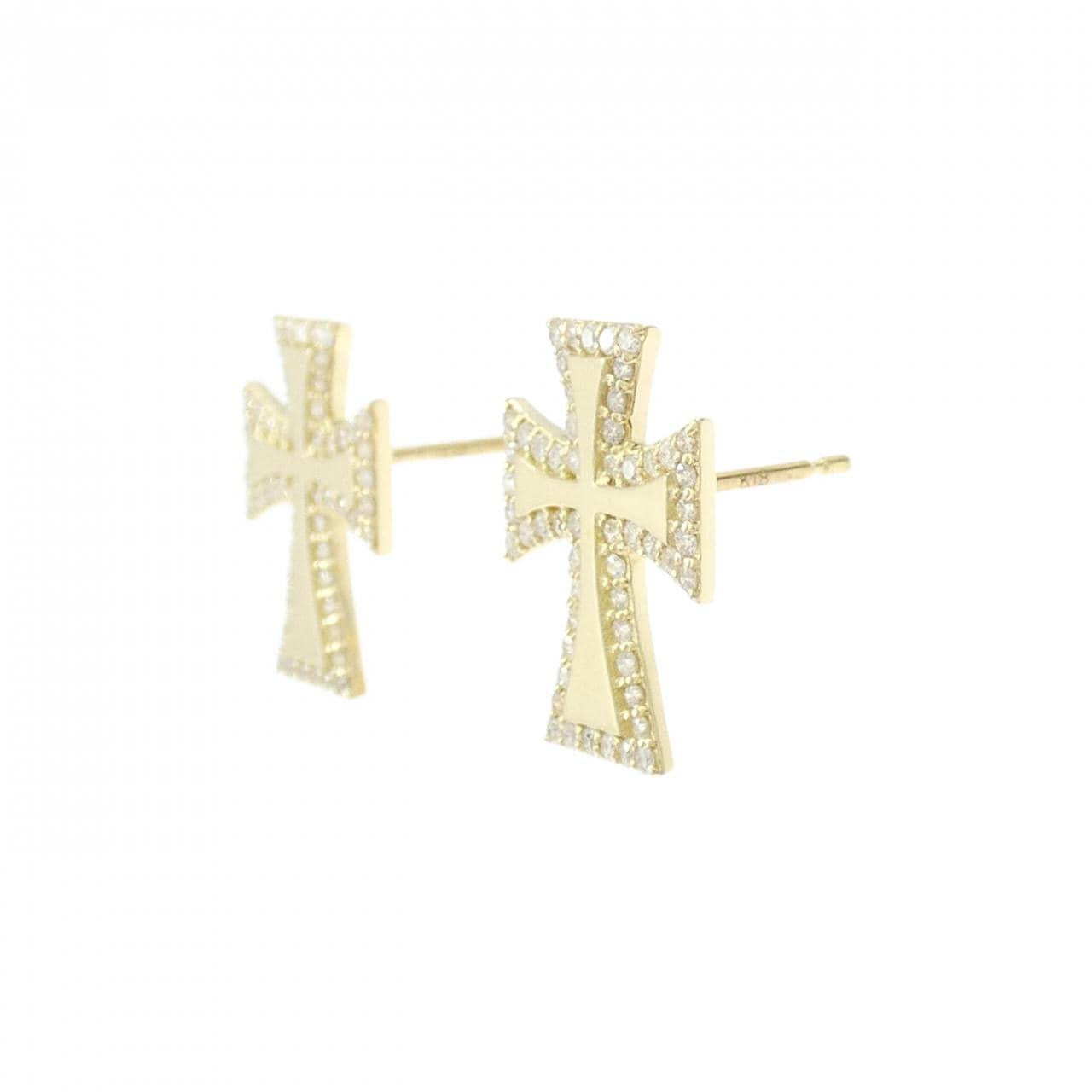 K18YG クロス ダイヤモンド ピアス 0.40CT