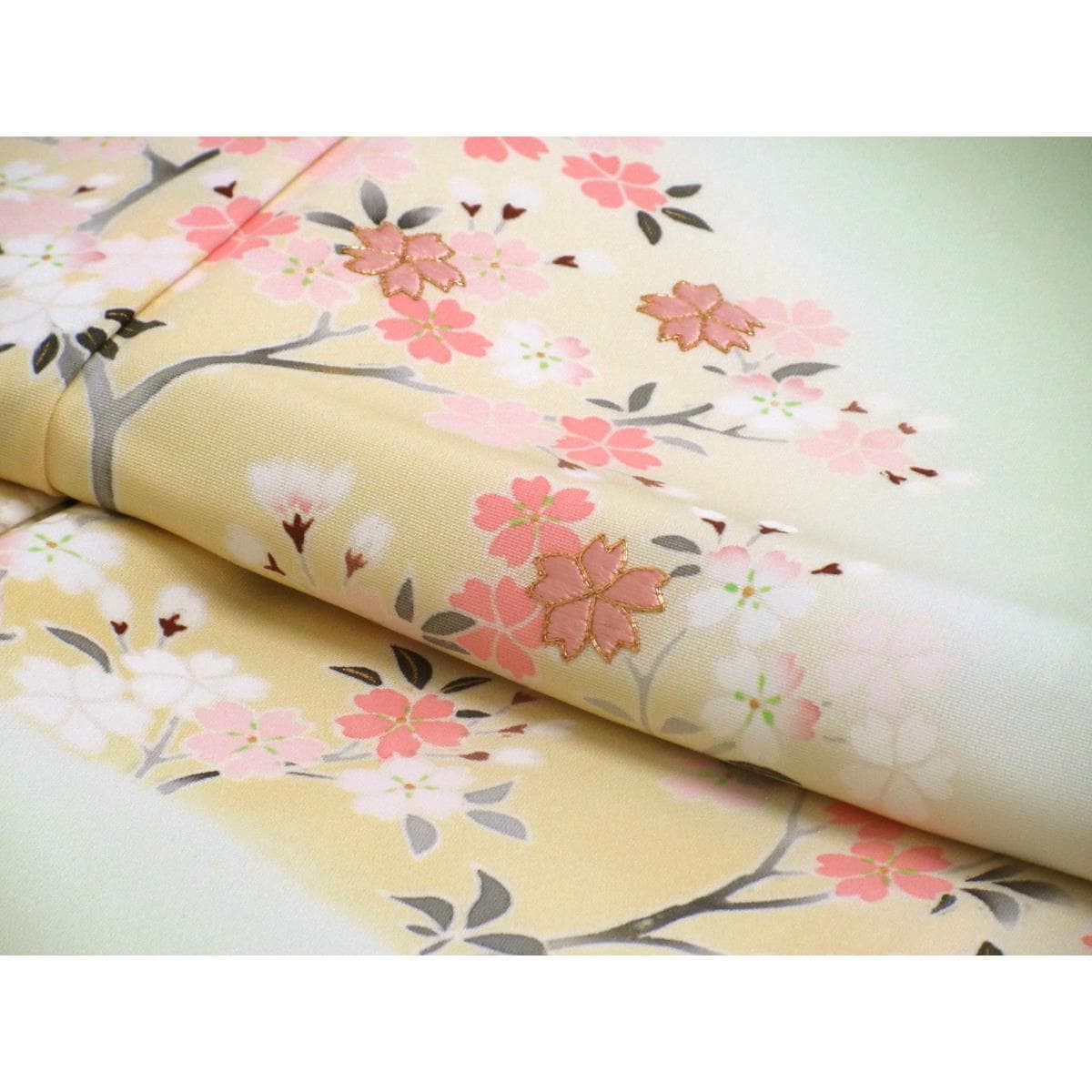 【未使用品】訪問着　友禅金彩加工　刺繍入りボカシ染