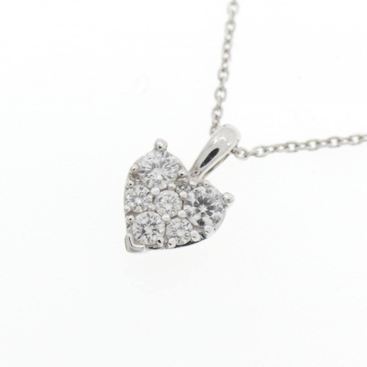 K18WG ハート パヴェ ダイヤモンド ネックレス 0.25CT