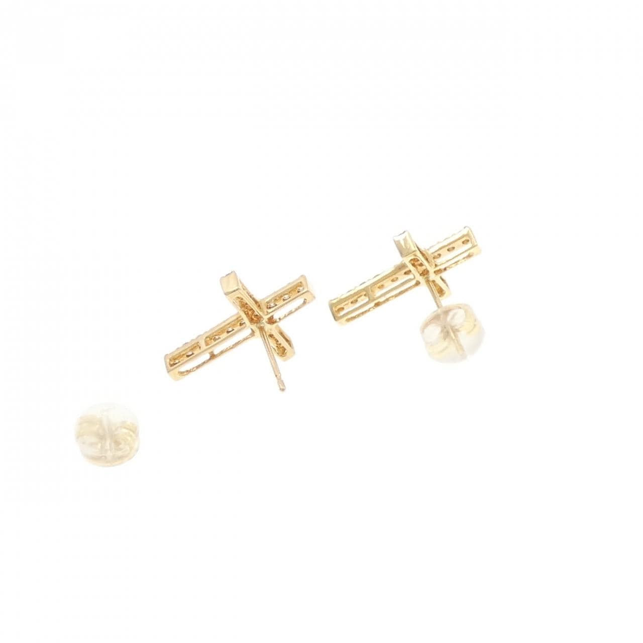 【新品】K18YG クロス ダイヤモンド ピアス 0.40CT