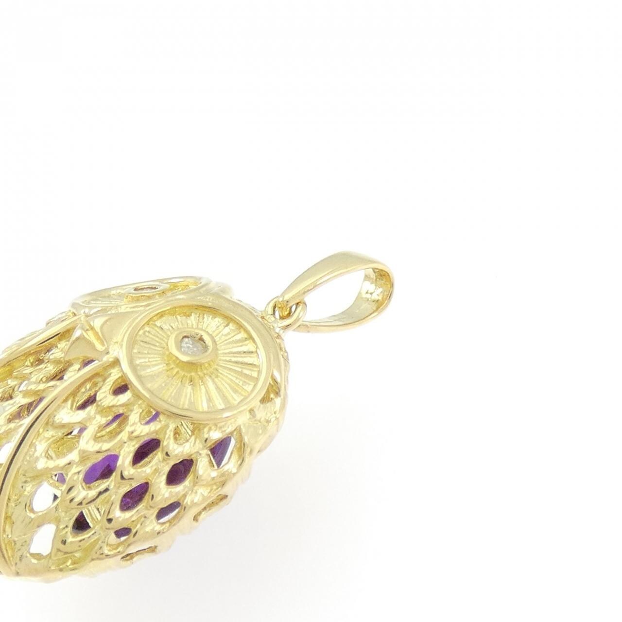 K18YG フクロウ アメジスト ペンダント 2.80CT