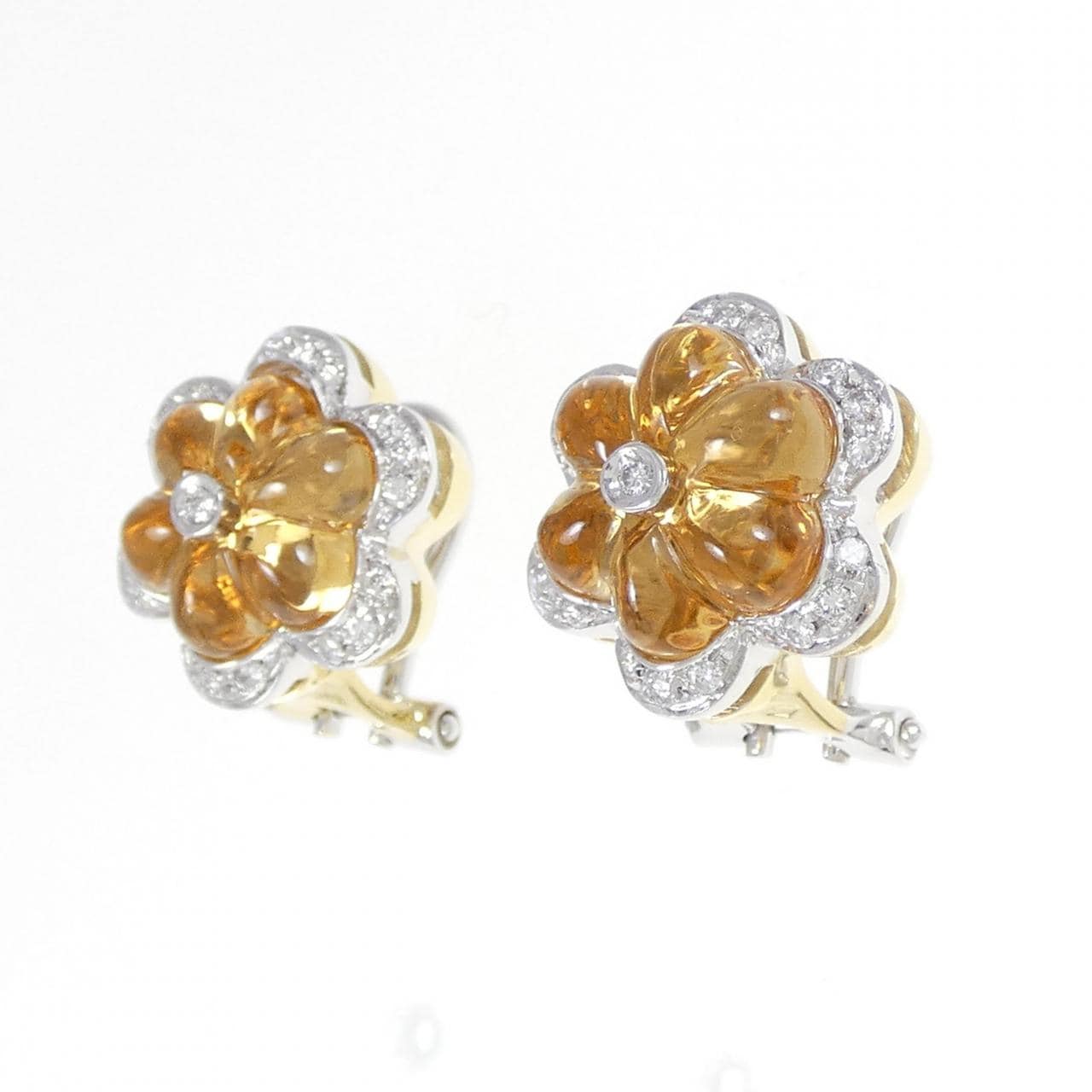 K18YG/K18WG Flower Citrine Earrings