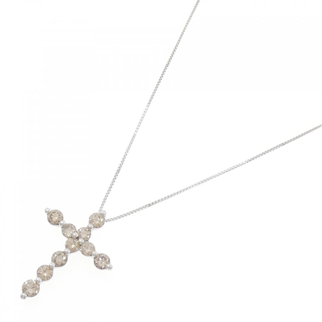 K18WG クロス ダイヤモンド ネックレス 2.24CT