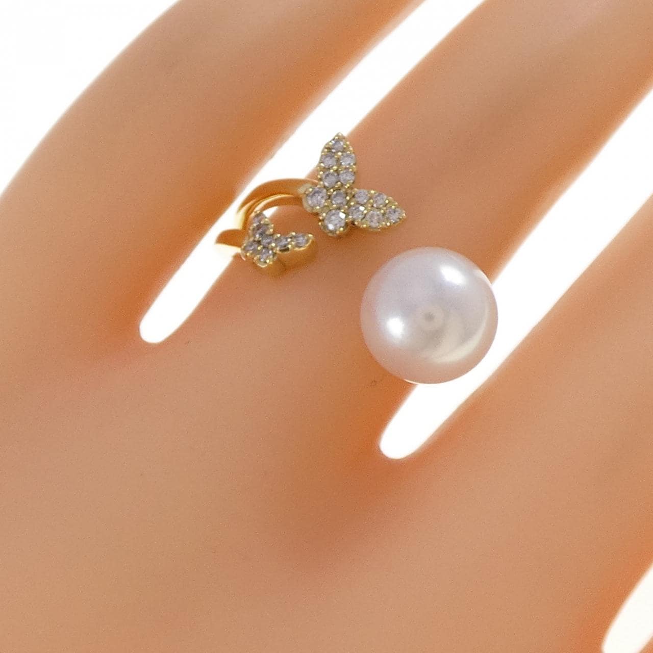 K18YG バタフライ アコヤパール リング 8.3mm