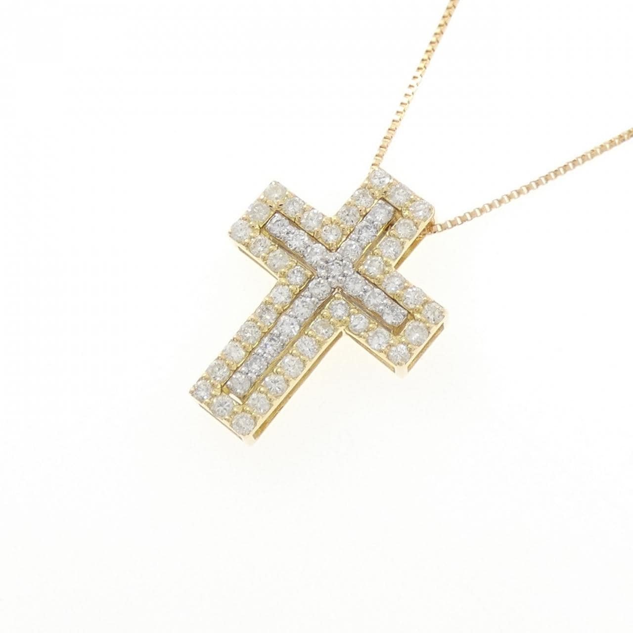 K18YG/K18WG 2WAY クロス ダイヤモンド ネックレス 0.16CT
