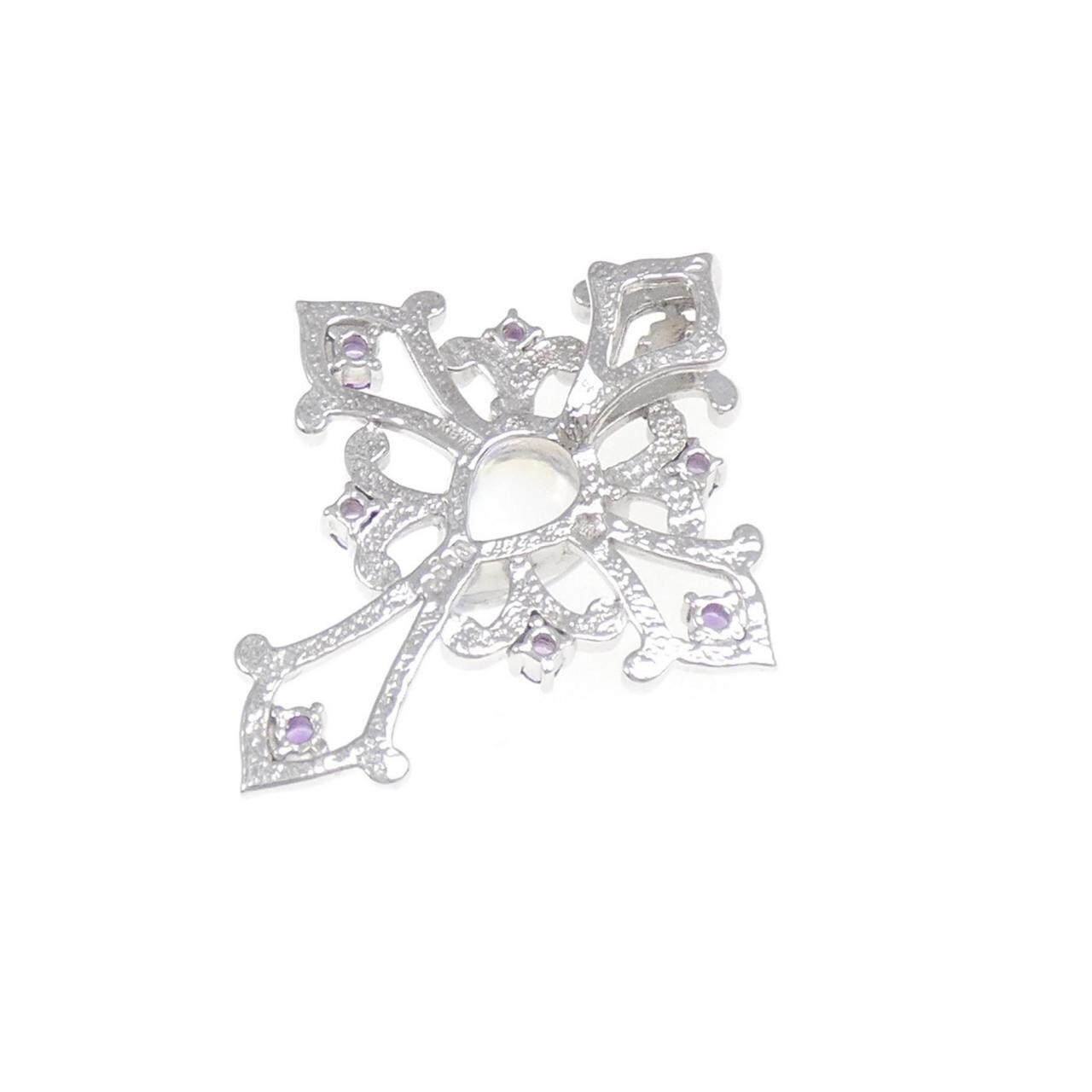 K18WG Cross Color Stone Pendant