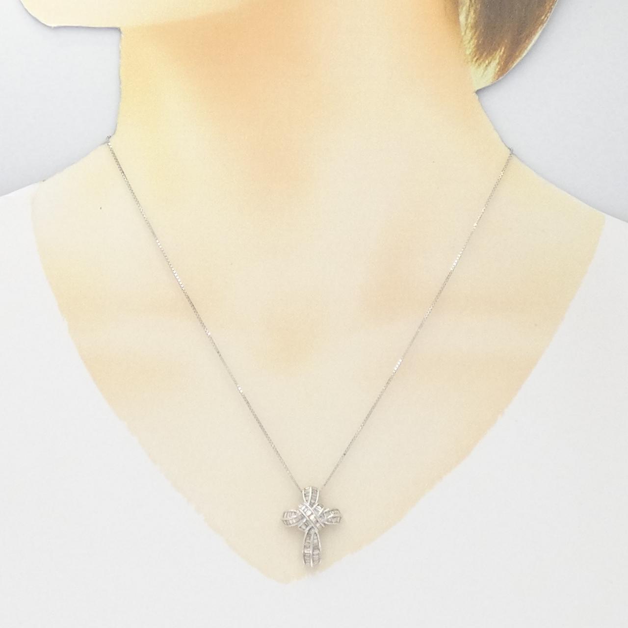 K18WG クロス ダイヤモンド ネックレス 0.65CT