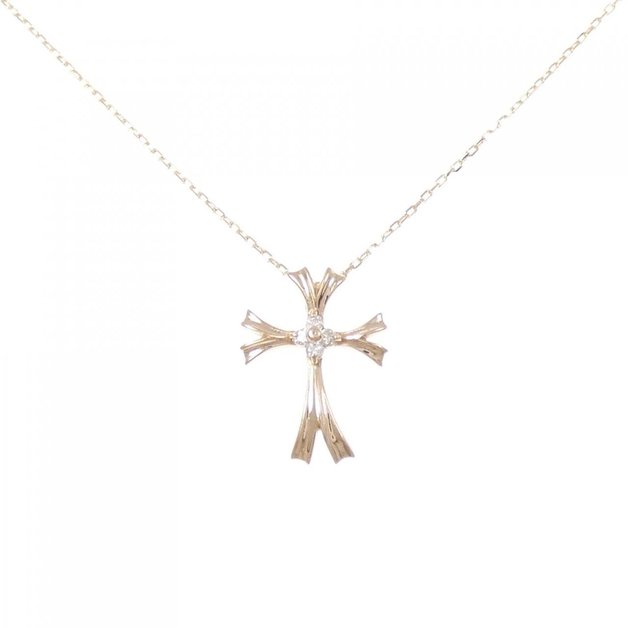 K10PG クロス ダイヤモンド ネックレス 0.02CT