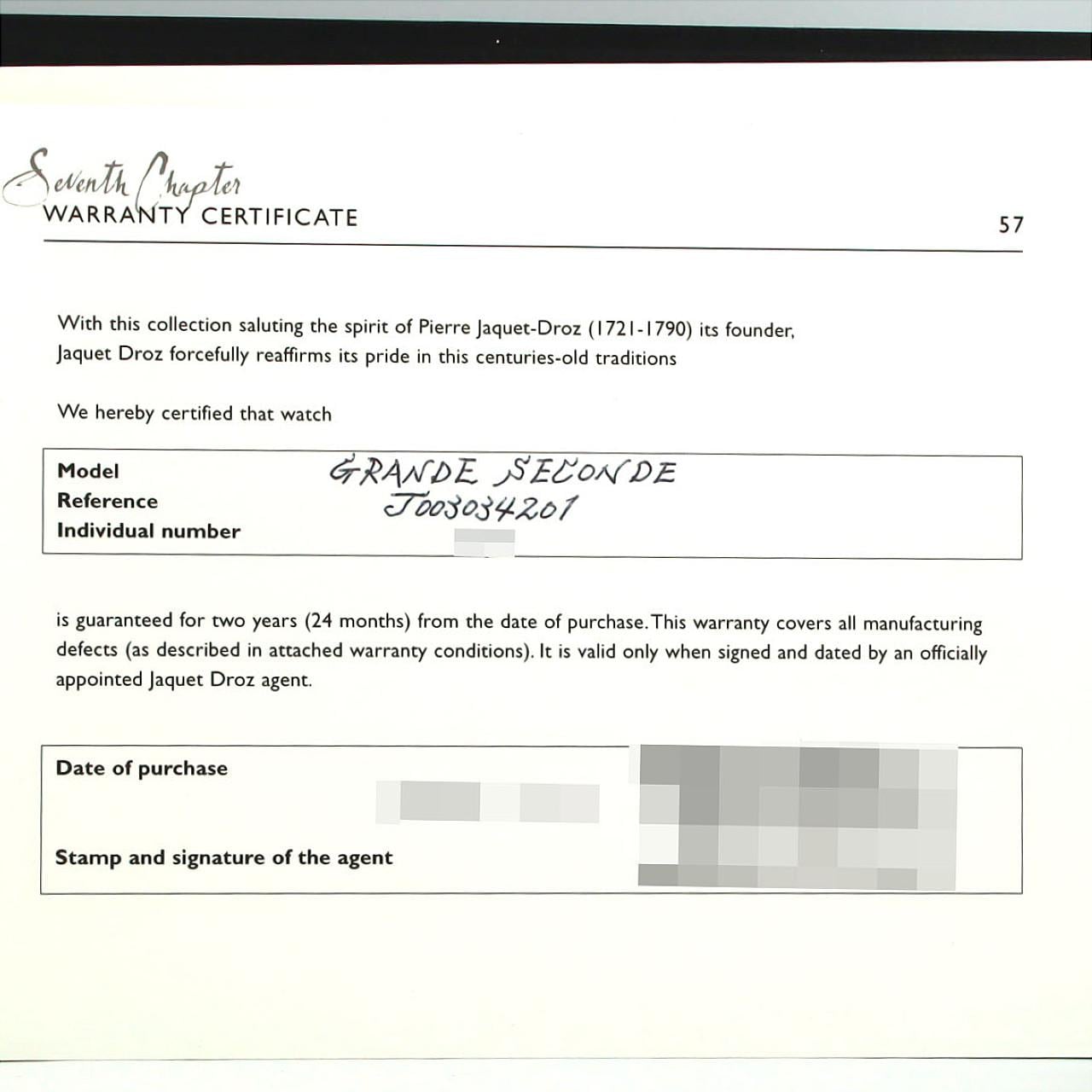 【ノーメンテナンス還元価格】ジャケ･ドロー グランセコンドWG J003034201 WG 自動巻