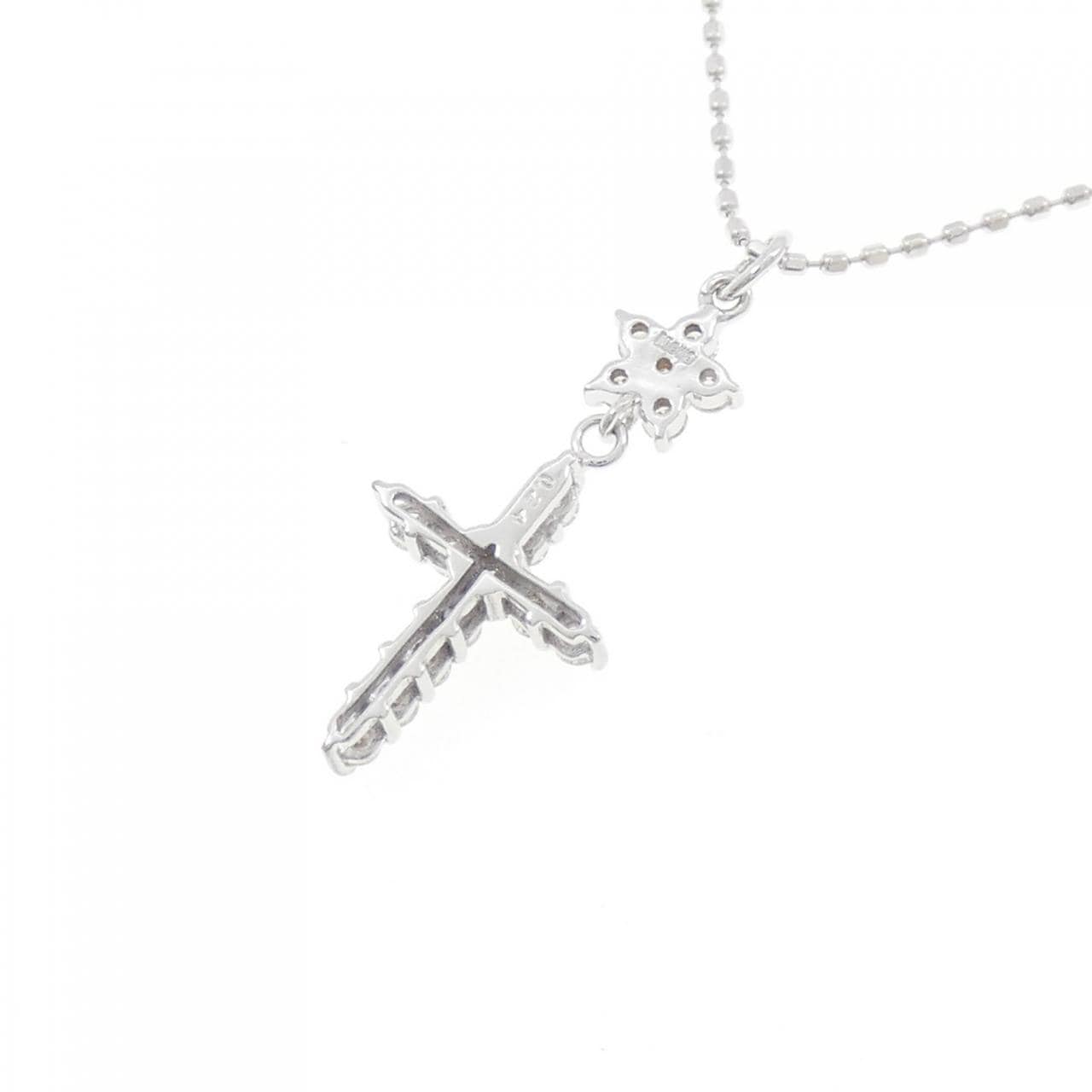 K18WG クロス×フラワー ダイヤモンド ネックレス 0.24CT