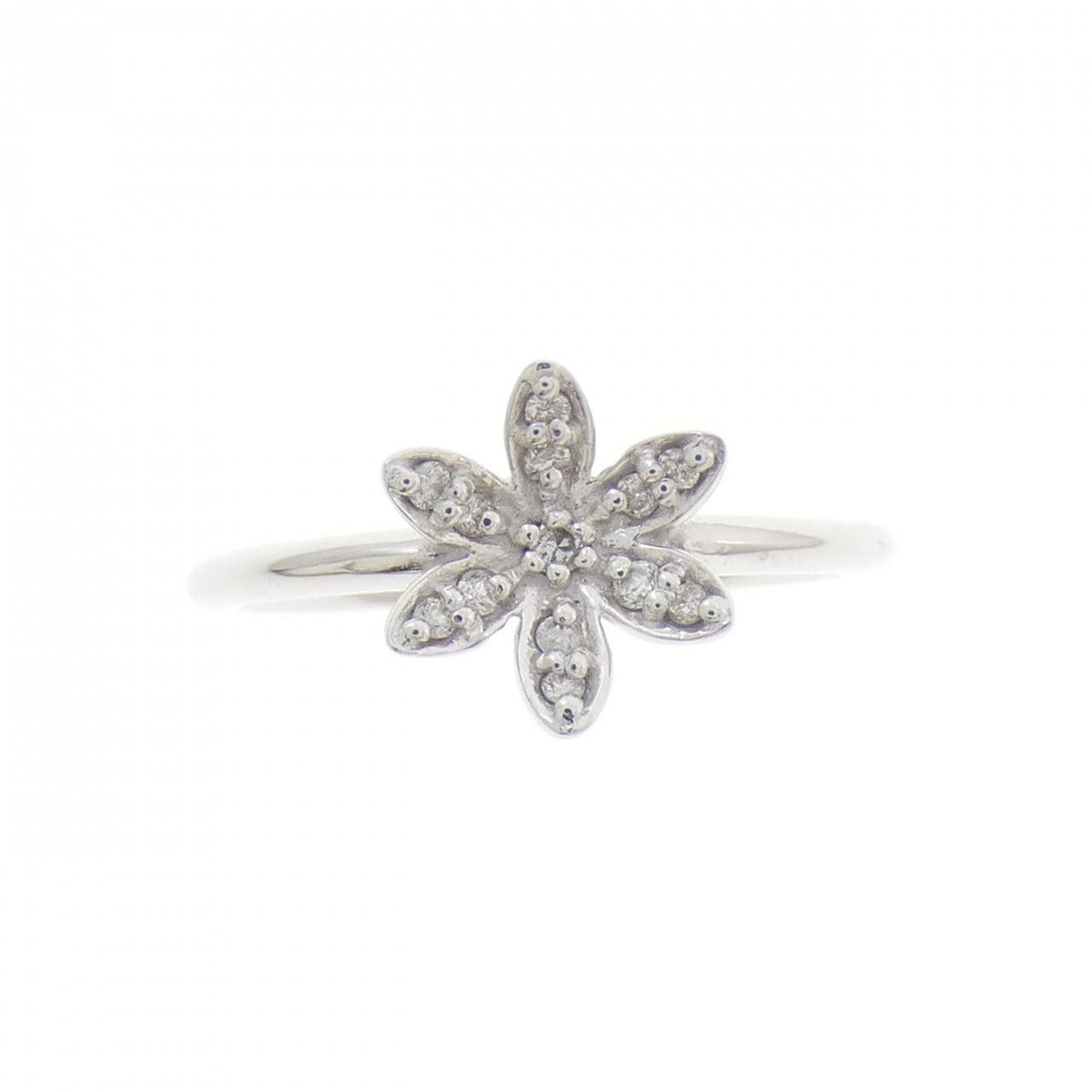 K18WG フラワー ダイヤモンド リング 0.07CT