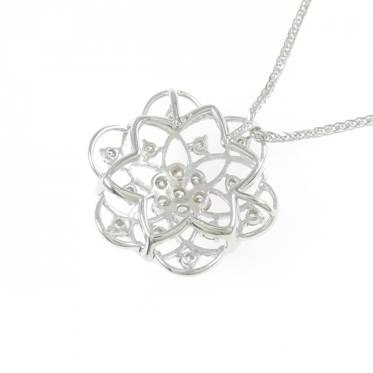 K18WG/750WG フラワー ダイヤモンド ネックレス 0.50CT