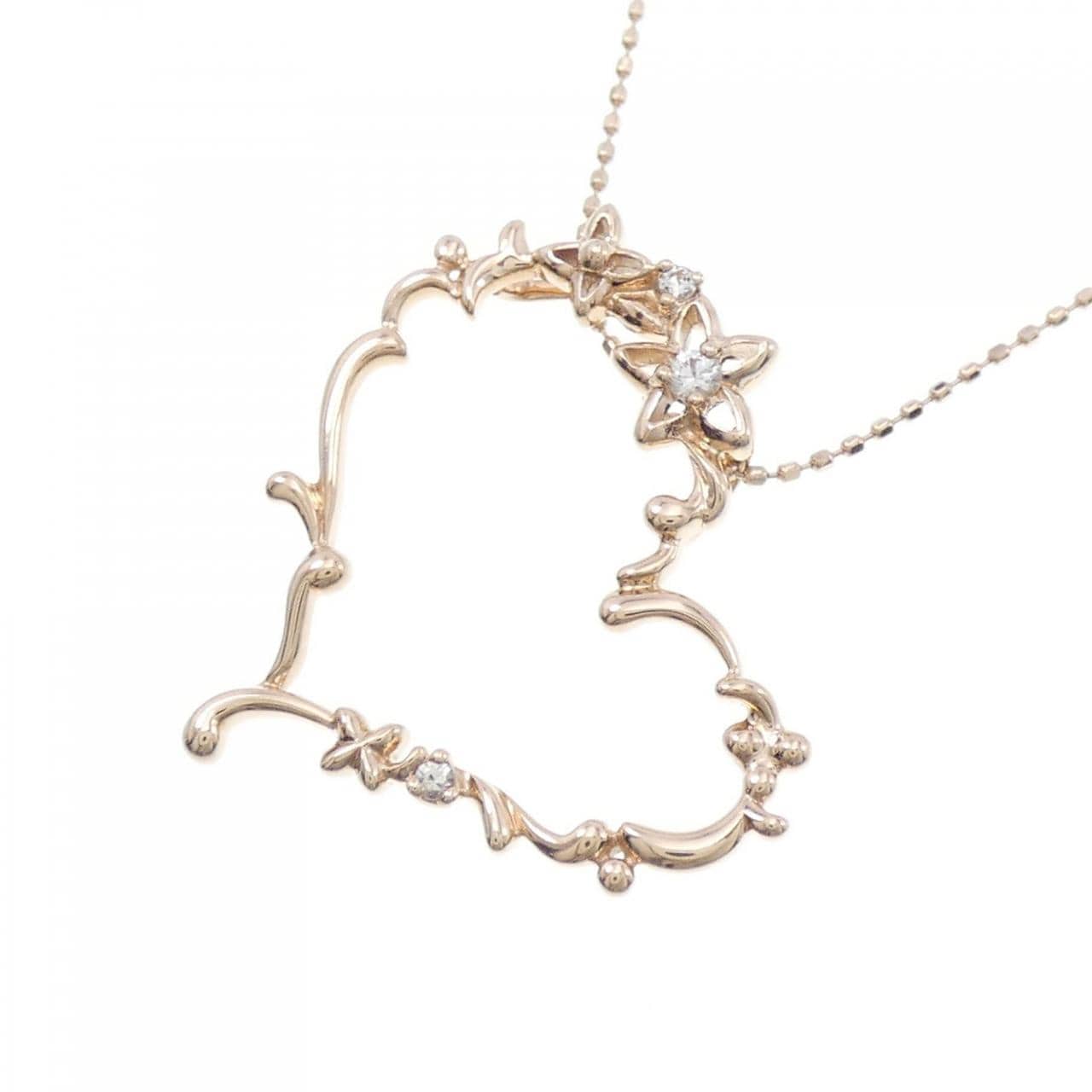 K10PG Heart x Flower Sapphire Necklace 0.059CT