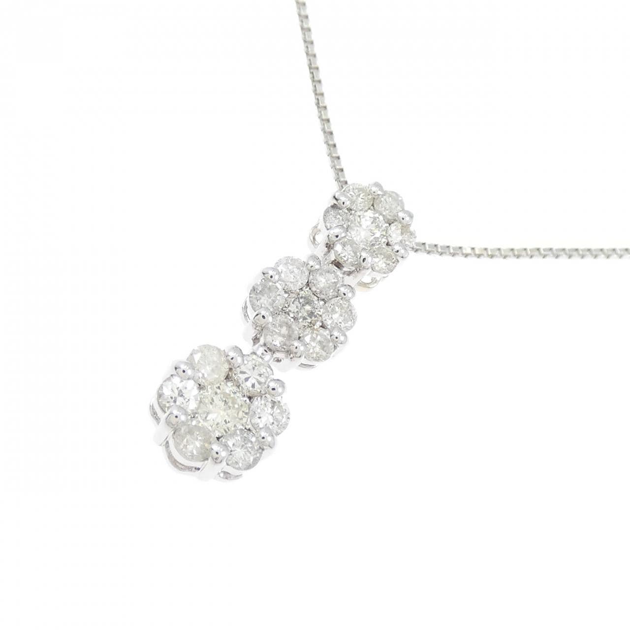 K18WG フラワー ダイヤモンド ネックレス 0.50CT