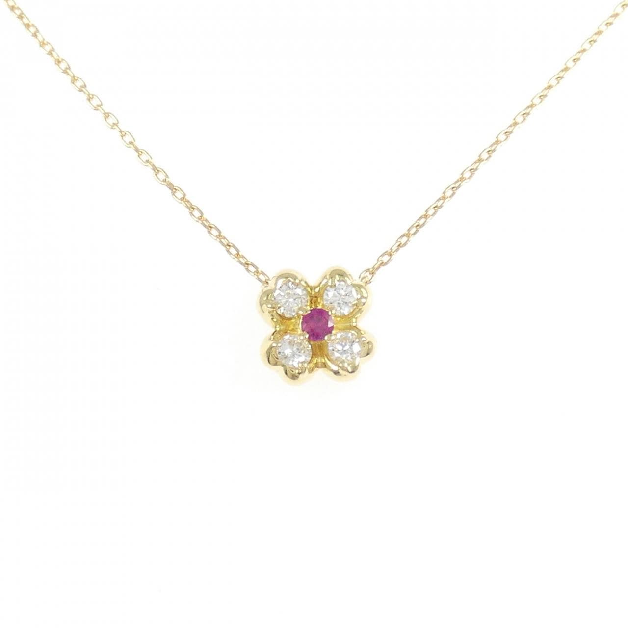 K18YG フラワー ルビー ネックレス 0.06CT