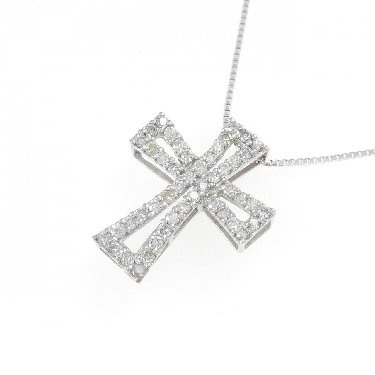 K18WG クロス ダイヤモンド ネックレス 0.22CT