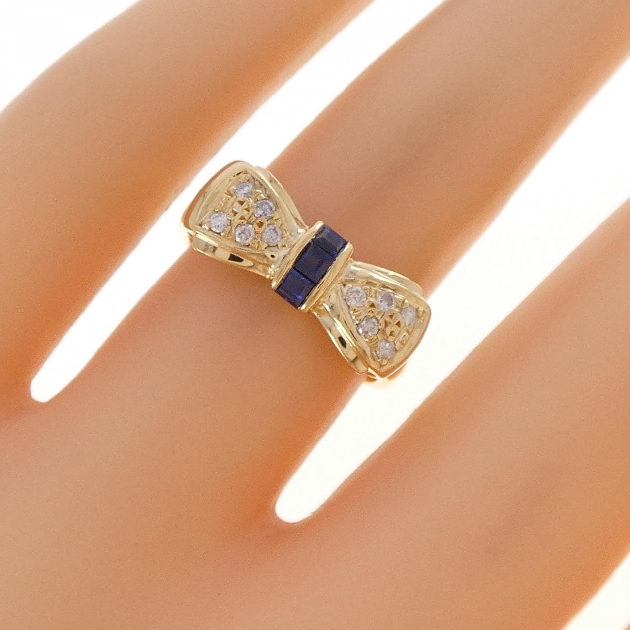 K18YG リボン サファイヤ リング 0.23CT