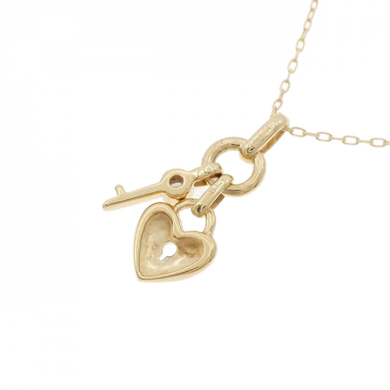 750YG/K18YG Heart x Key Diamond Necklace 0.04CT