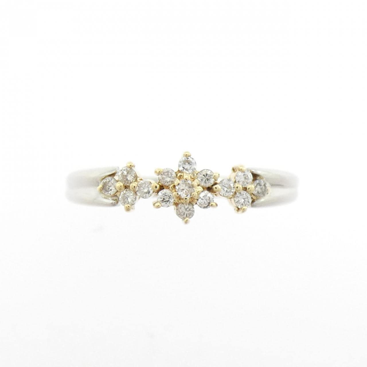 PT900/K18YG フラワー ダイヤモンド リング 0.12CT