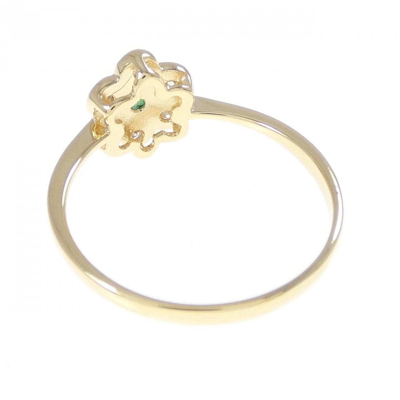 K18YG フラワー エメラルド リング