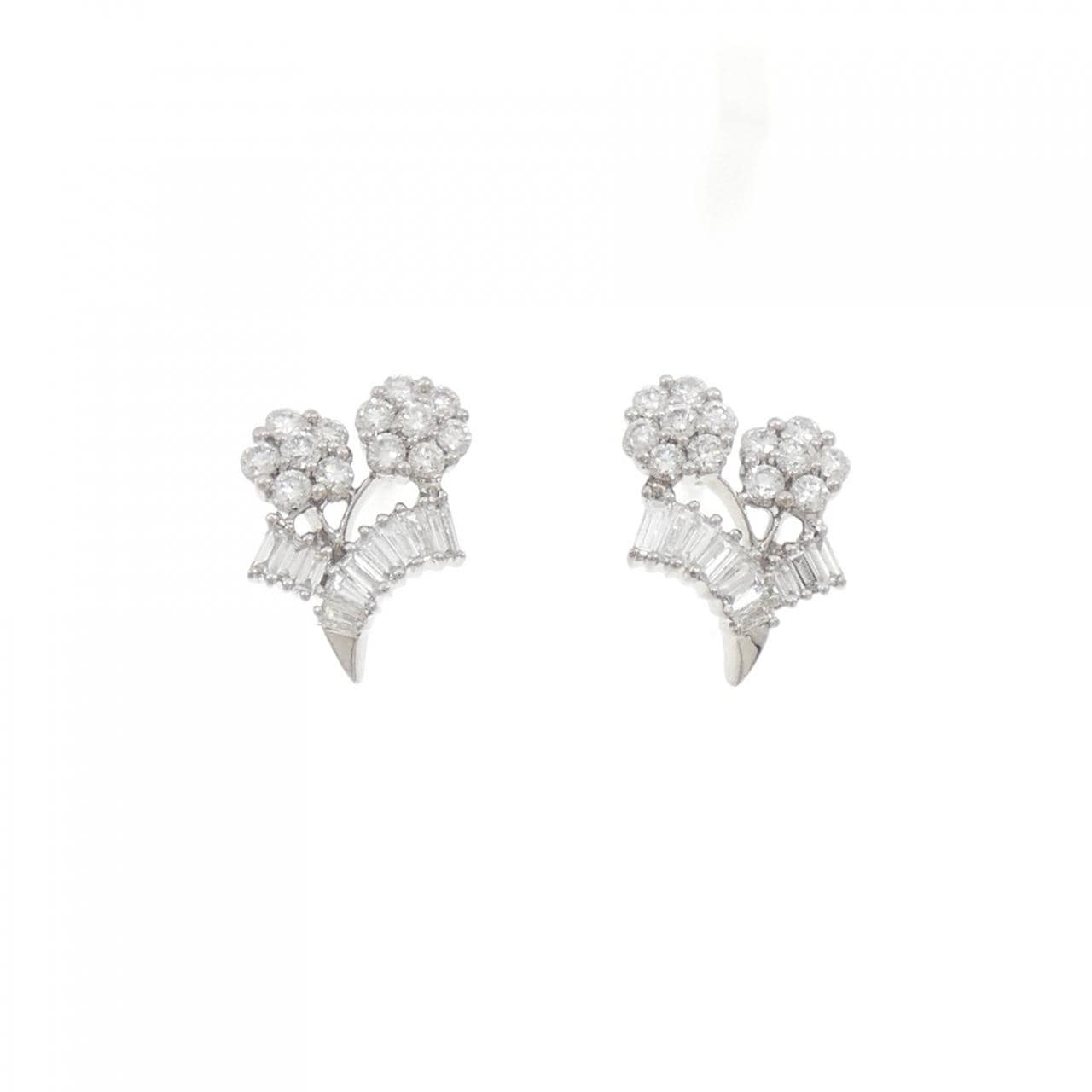 K18WG フラワー ダイヤモンド ピアス 0.99CT