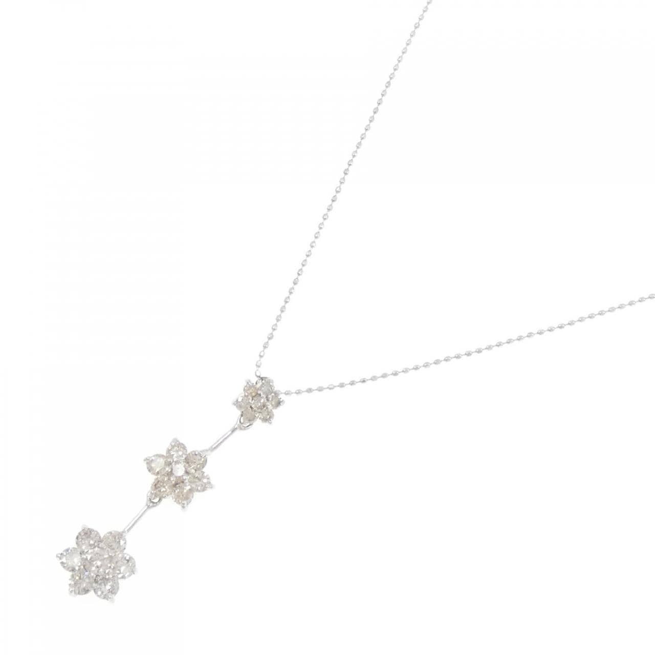 K18WG フラワー ダイヤモンド ネックレス 1.00CT