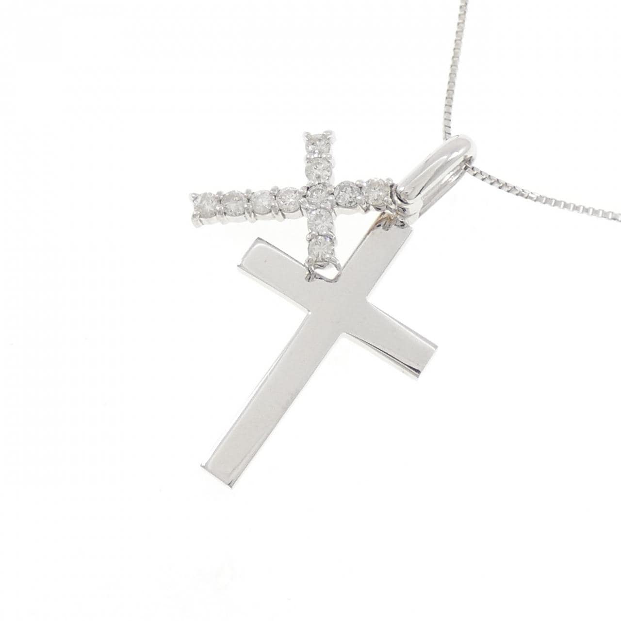 K18WG クロス ダイヤモンド ネックレス 0.20CT