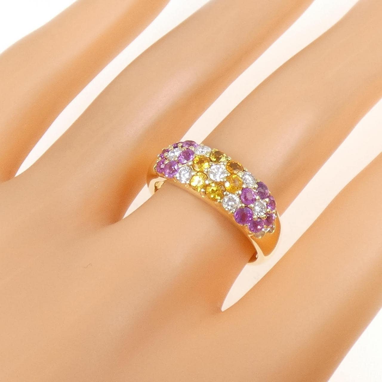 K18YG フラワー サファイヤ リング 1.37CT