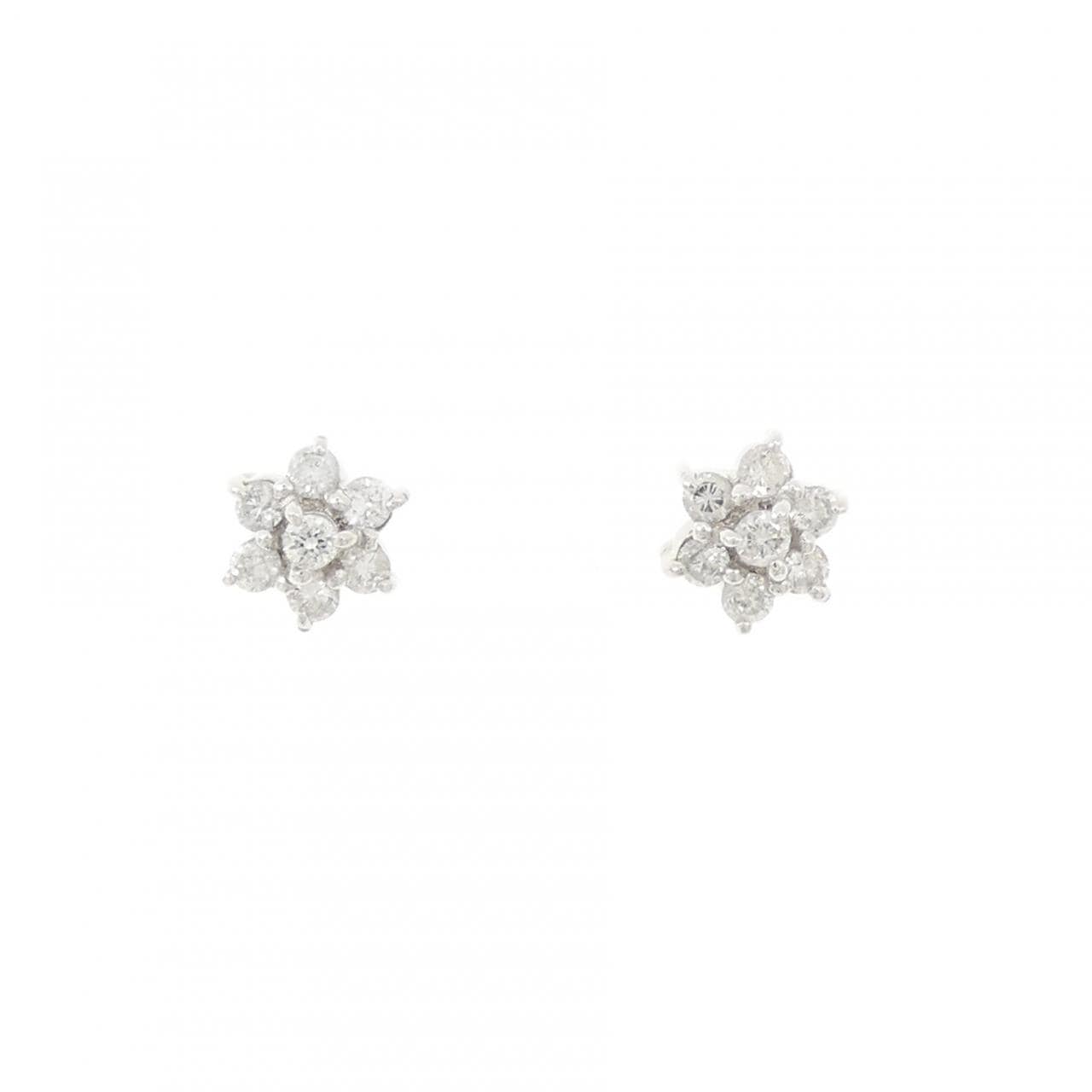 PT/K18WG フラワー ダイヤモンド ピアス 0.30CT