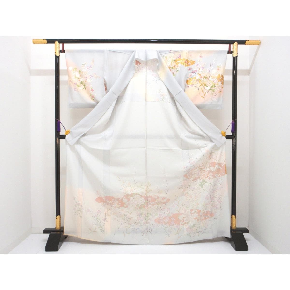 【未使用品】単衣　駒絽訪問着　友禅金彩加工　刺繍入りボカシ染