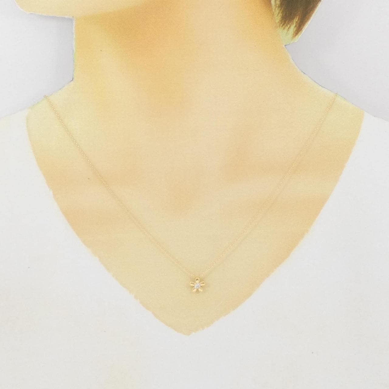 K18YG フラワー ダイヤモンド ネックレス 0.07CT