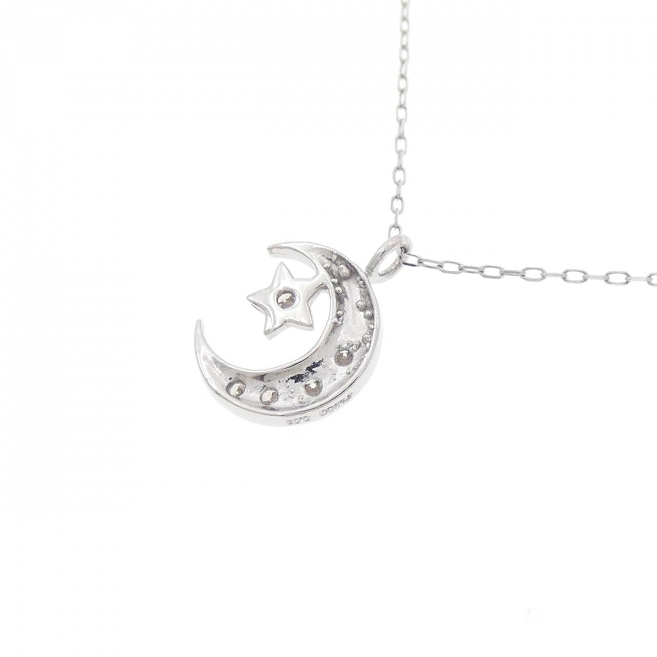 [BRAND NEW] PT900 Moon x Star Diamond Necklace 0.08CT