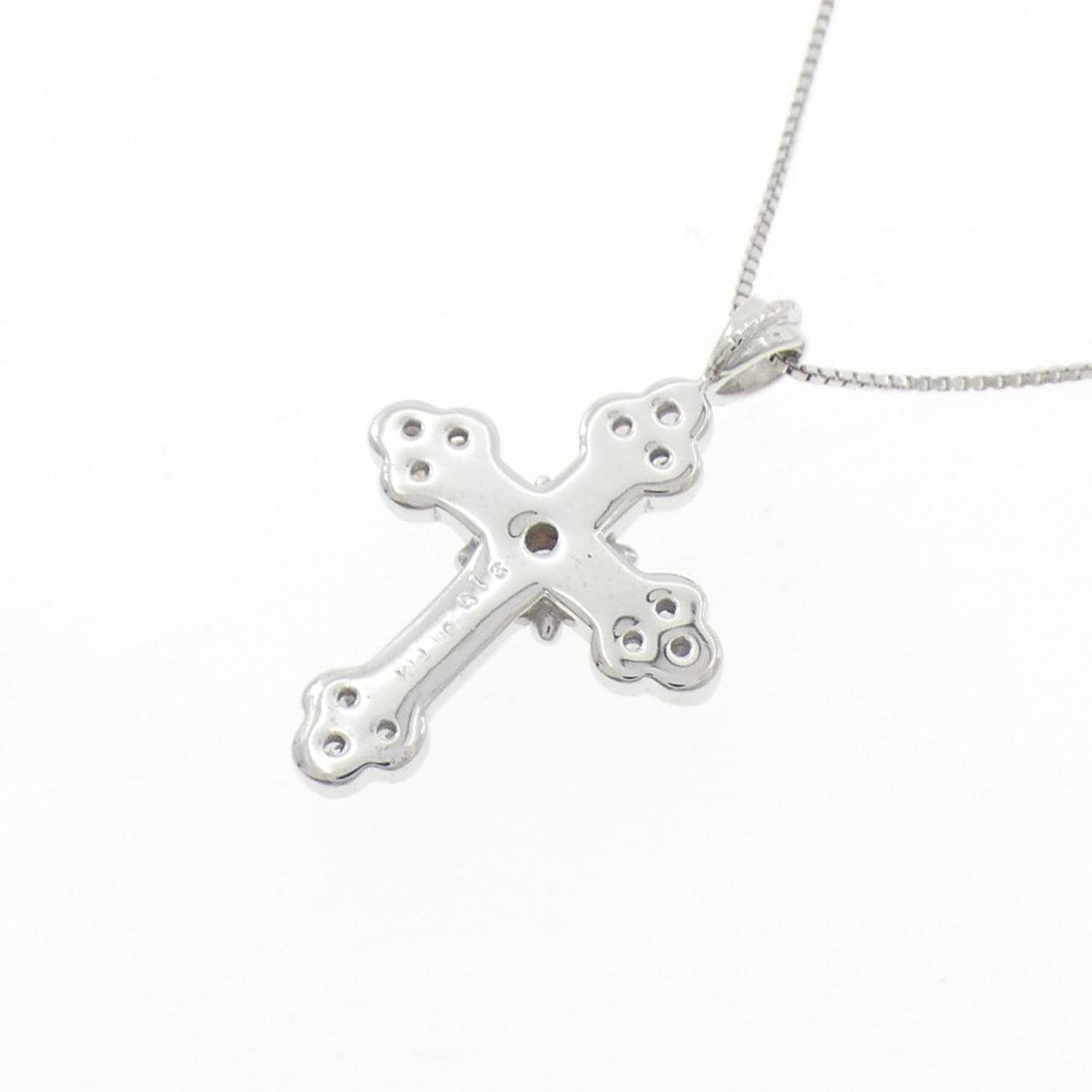 K14WG/K10WG クロス ダイヤモンド ネックレス 0.13CT