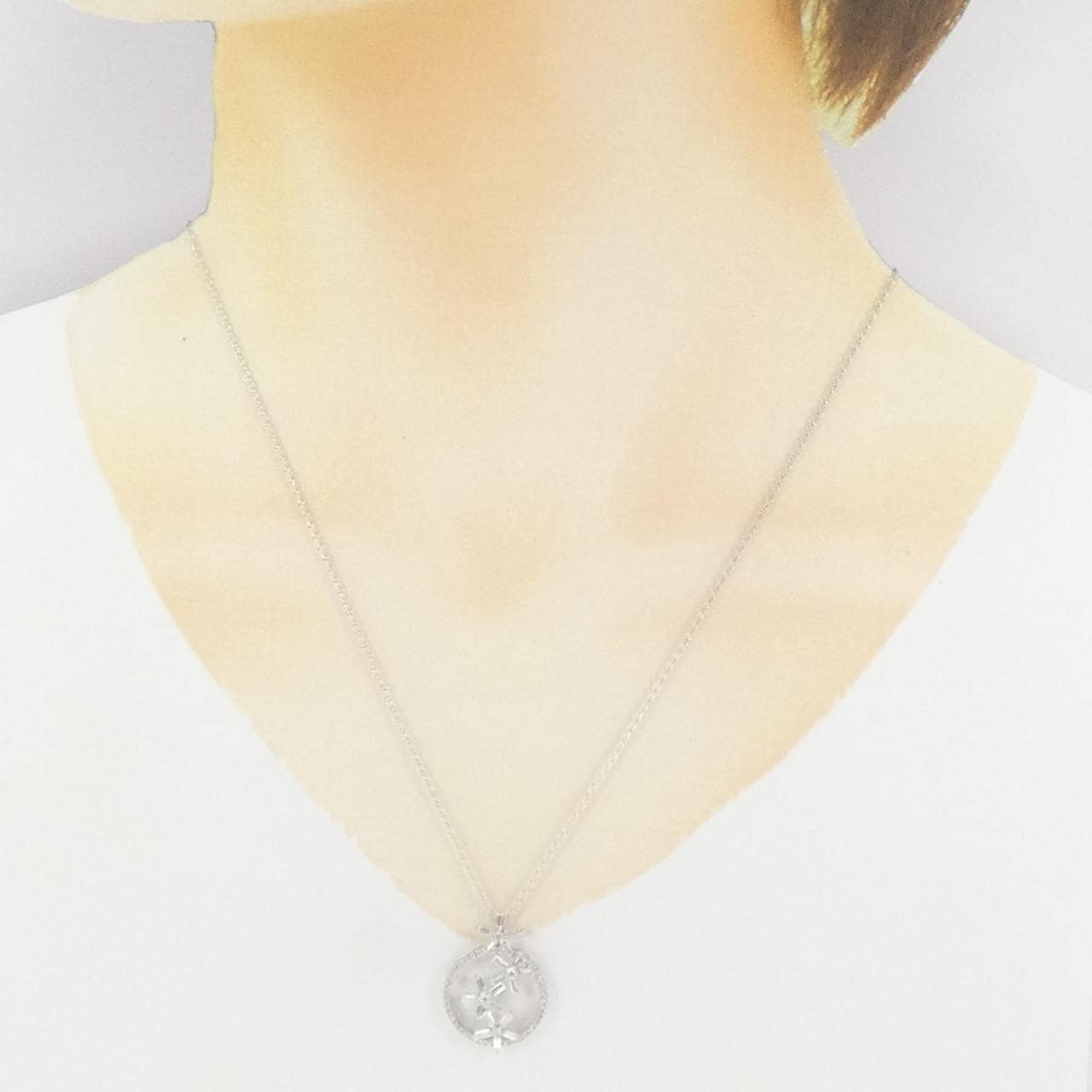 K18WG フラワー ダイヤモンド ネックレス 0.74CT