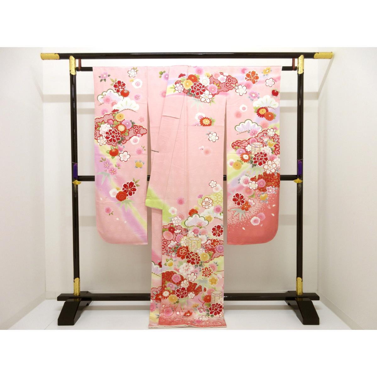 【未使用品】振袖　友禅金彩加工　刺繍入りボカシ染