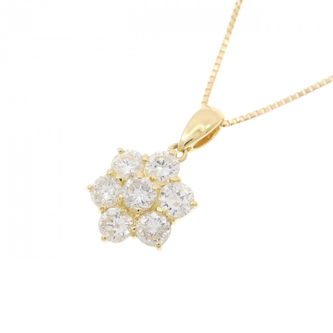 K18YG フラワー ダイヤモンド ネックレス 0.95CT