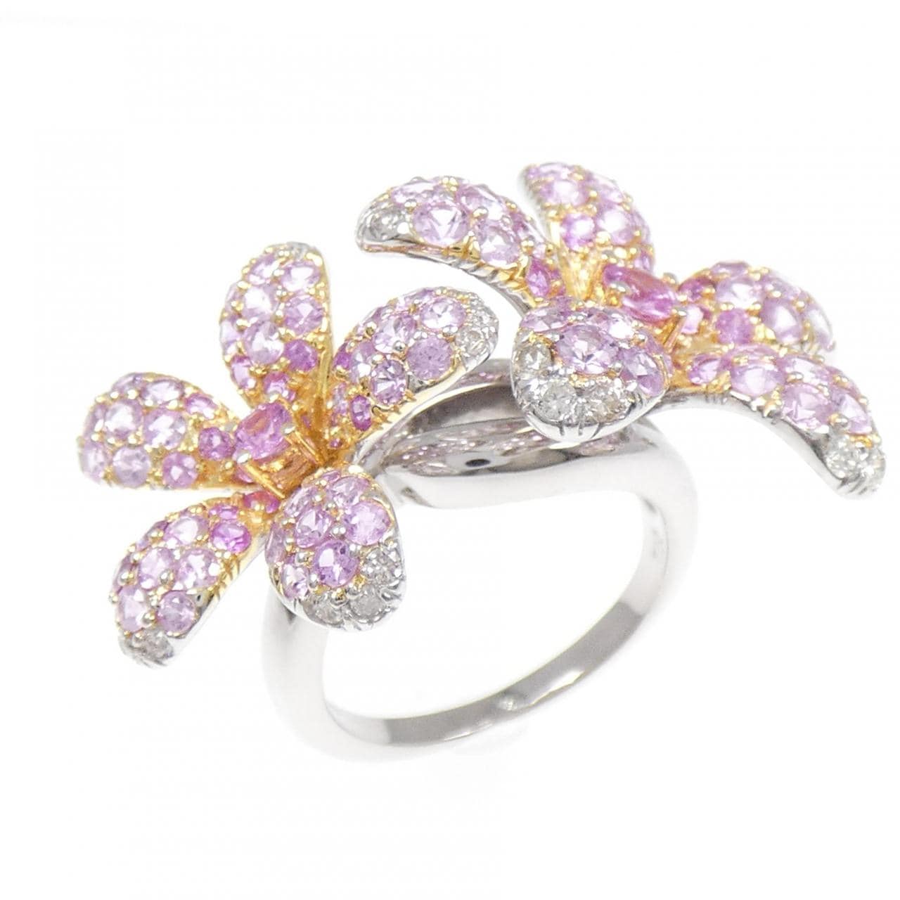 750WG/750YG フラワー サファイヤ リング 4.00CT