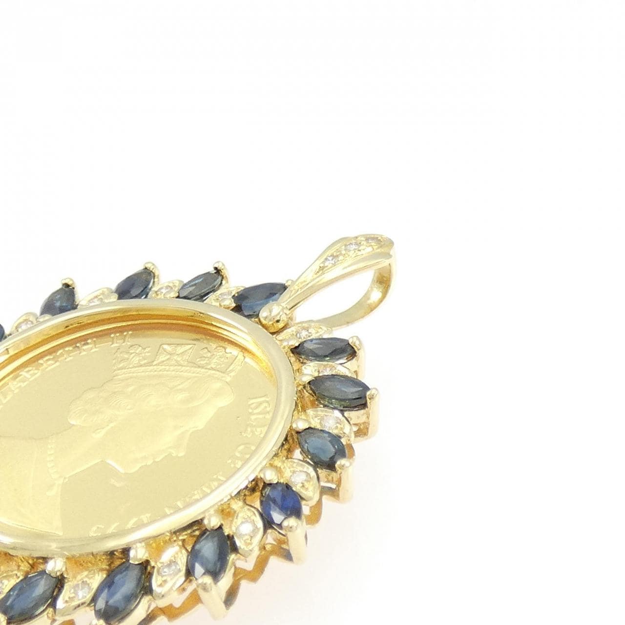 K18YG(枠) サファイヤ コイン ペンダント 2.30CT